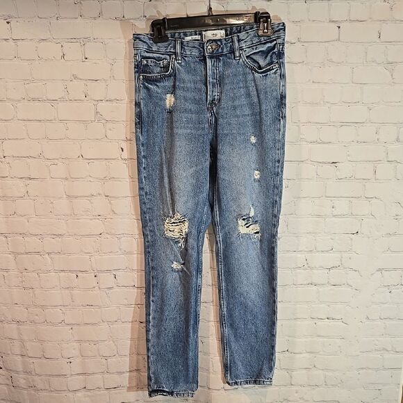 MNG Distressed relaxed fit Blue Denim Jeans size 4 - Picture 1 of 8